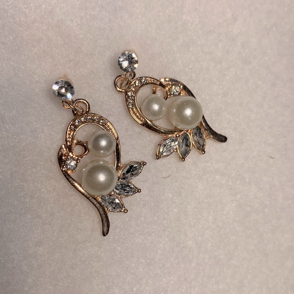 Gold tone faux pearl and faux diamond earrings